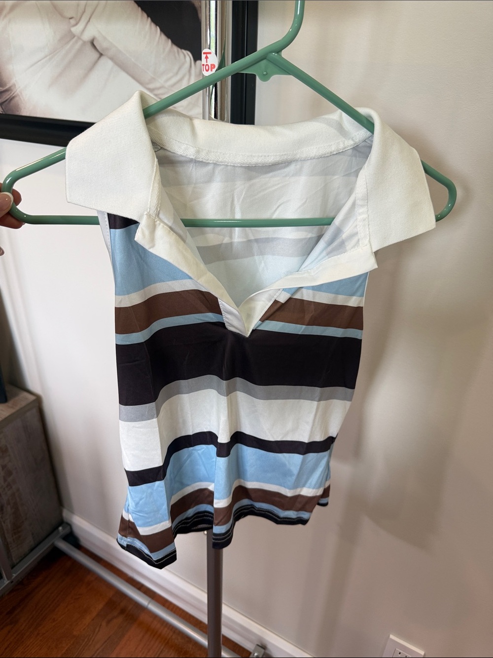 SHEIN Striped Sleeveless Polo Tank in Blue, Brown, White